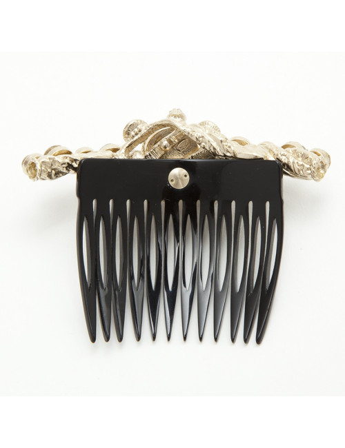 Peigne broche à cheveux CHANEL perles nacrées et strass