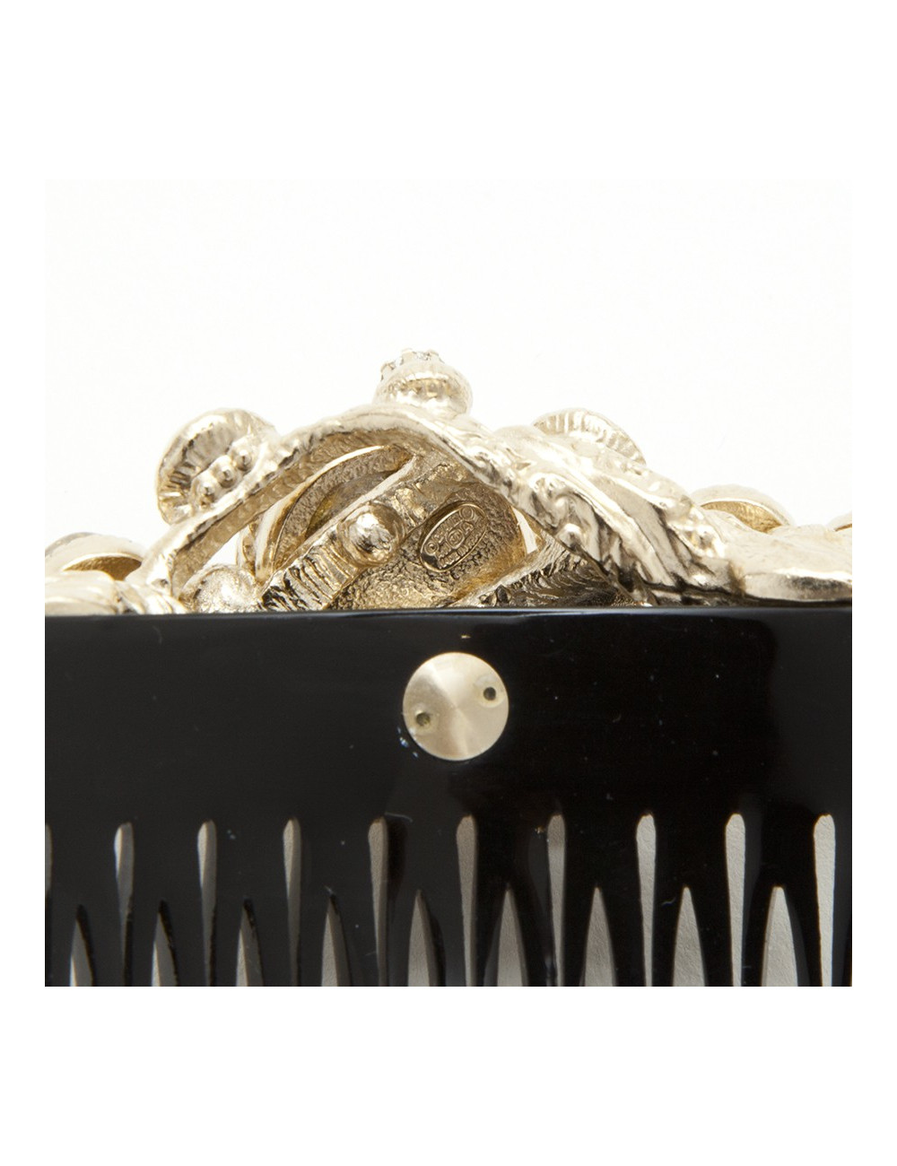 Peigne broche à cheveux CHANEL perles nacrées et strass