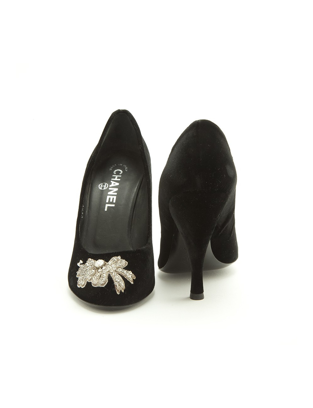 Escarpins CHANEL Couture T 37.5 velours noir et broderies
