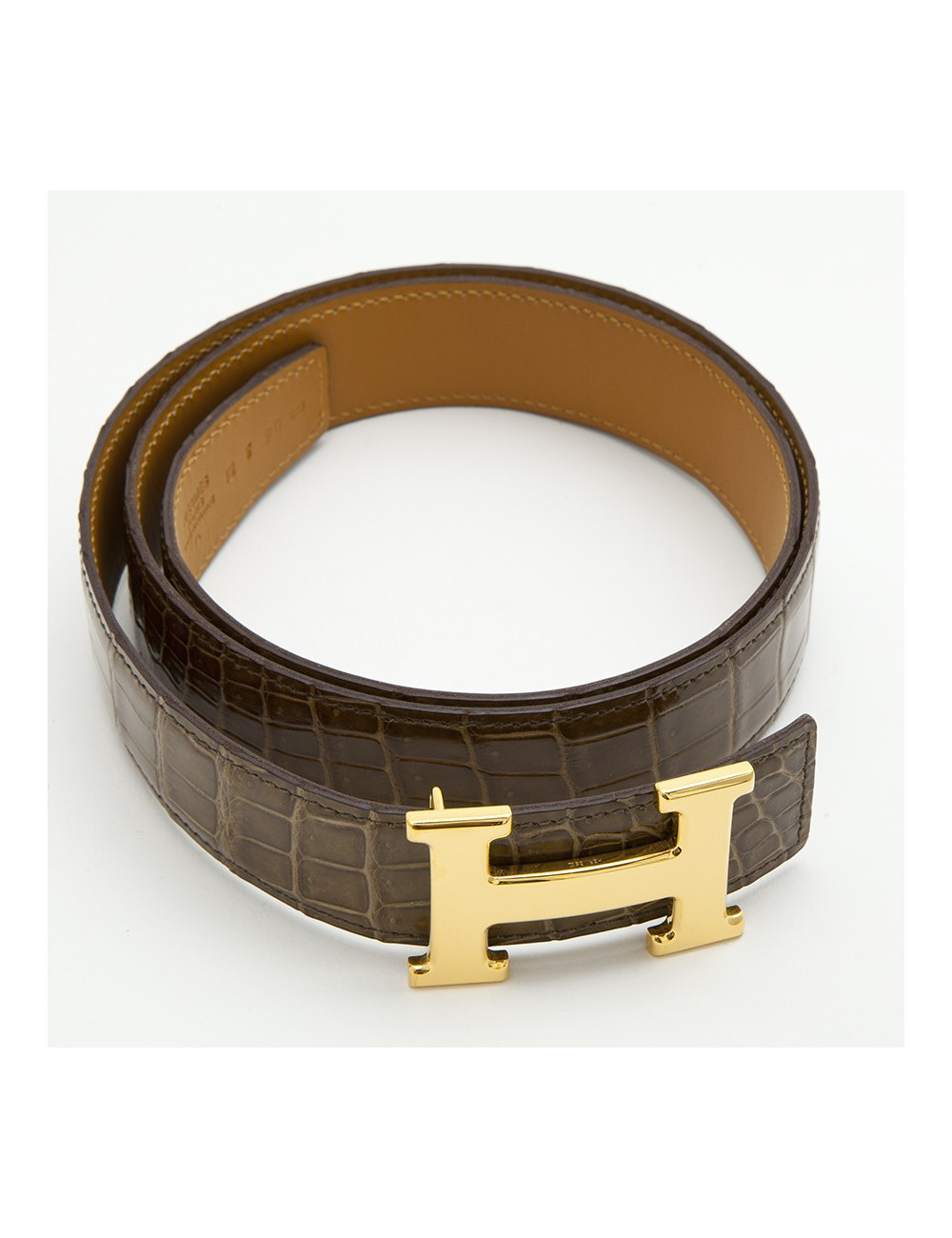 Ceinture H HERMES T 90 crocodile porosus marron
