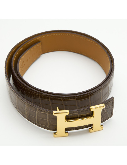 Ceinture H HERMES T 90 crocodile porosus marron