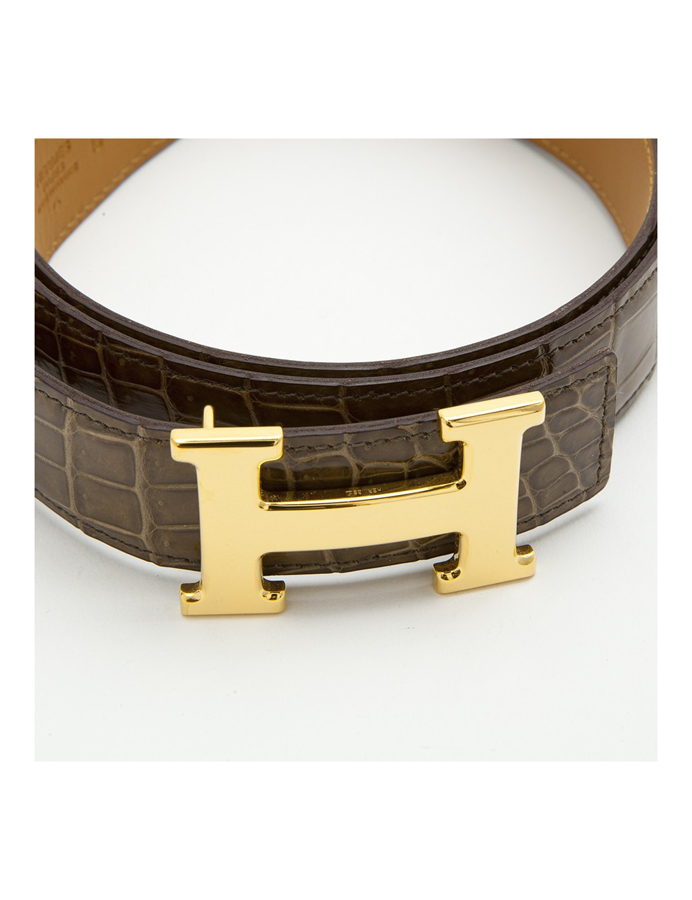 Ceinture H HERMES T 90 crocodile porosus marron