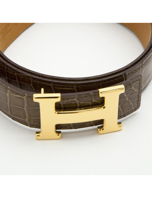 Ceinture H HERMES T 90 crocodile porosus marron