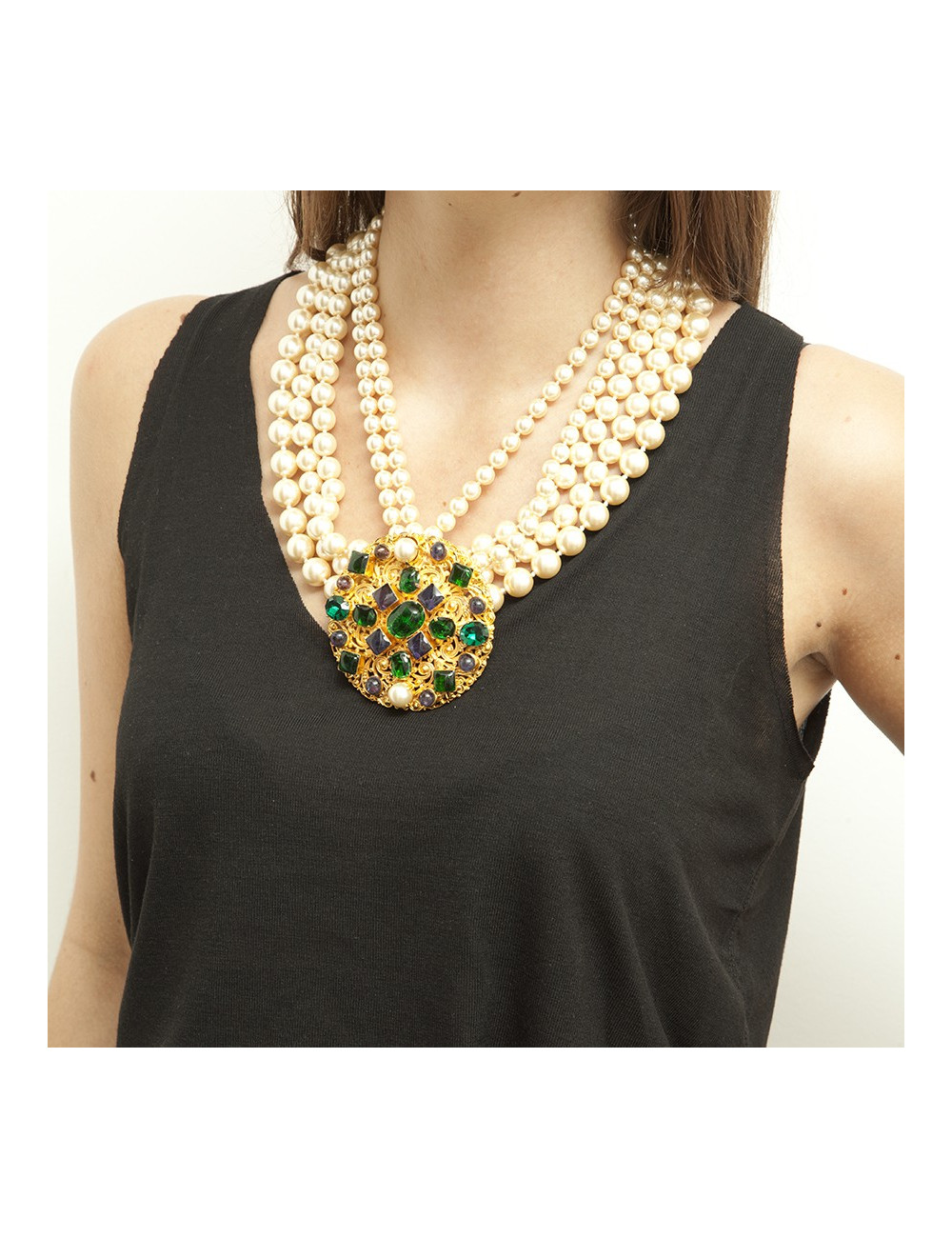 Collier Couture MARGUERITE DE VALOIS 5 rangs de perles nacrées 