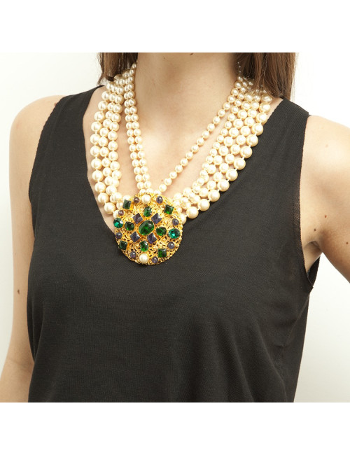 Collier Couture MARGUERITE DE VALOIS 5 rangs de perles nacrées 