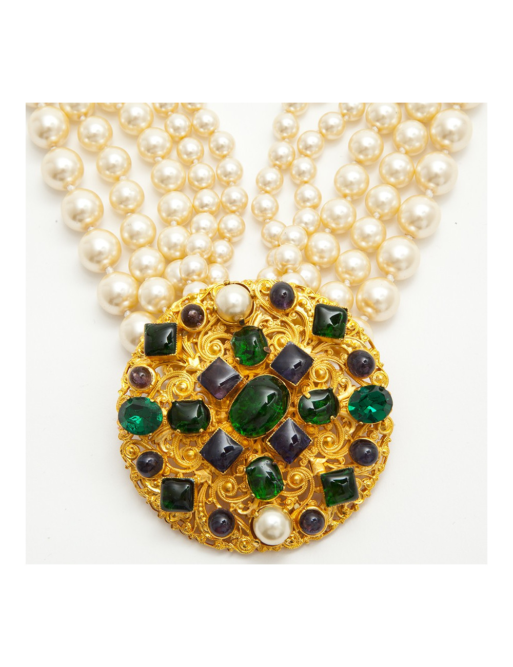 MARGUERITE DE VALOIS Couture 5 Rows Necklace in Pearls and Molten Glass