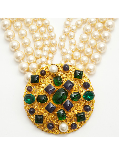 MARGUERITE DE VALOIS Couture 5 Rows Necklace in Pearls and Molten Glass