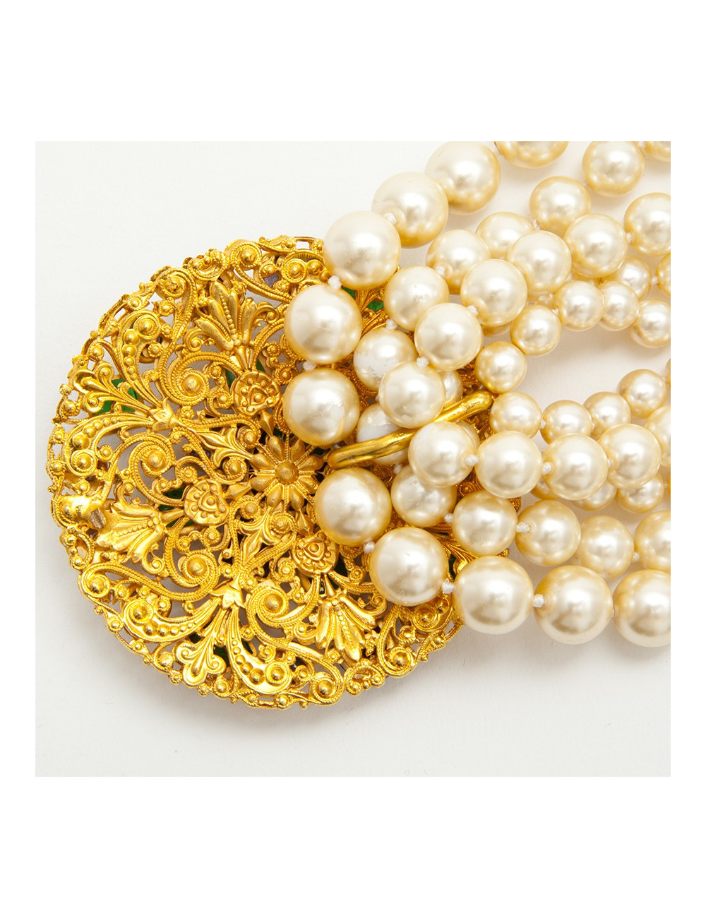 MARGUERITE DE VALOIS Couture 5 Rows Necklace in Pearls and Molten Glass