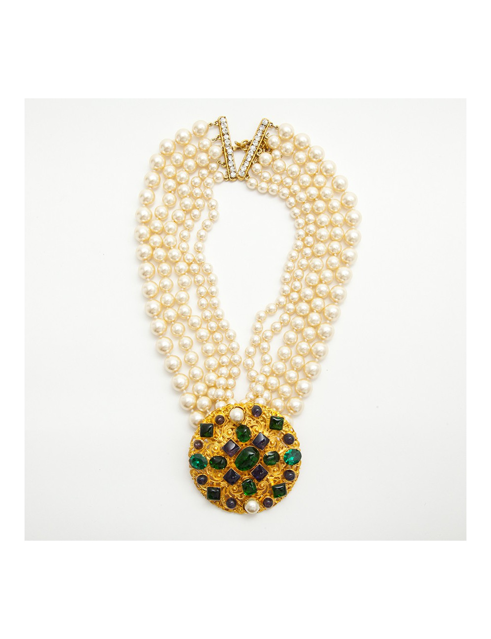 Collier Couture MARGUERITE DE VALOIS 5 rangs de perles nacrées 