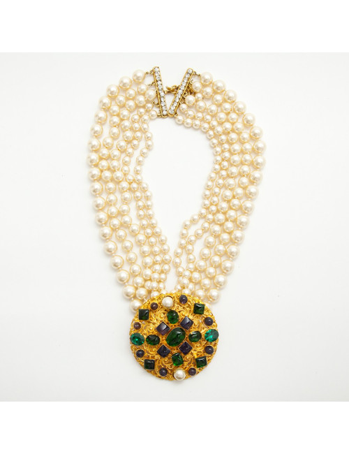 MARGUERITE DE VALOIS Couture 5 Rows Necklace in Pearls and Molten Glass