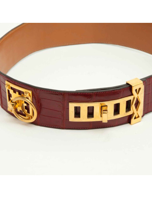 Ceinture couture HERMES crocodile porosus rouge