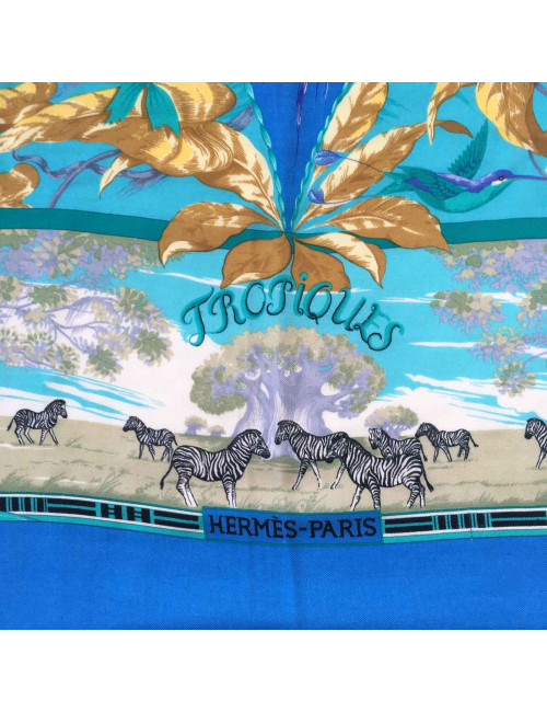 xxx Châle HERMES 'Tropiques' en cachemire et soie bleu