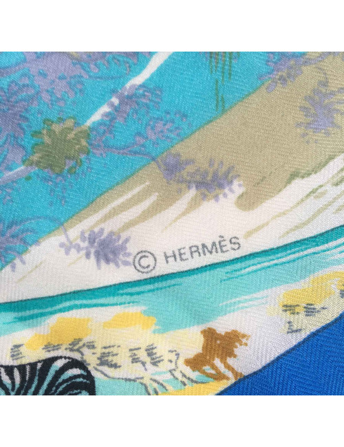 xxx Châle HERMES 'Tropiques' en cachemire et soie bleu
