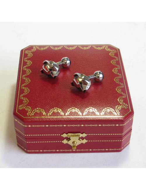 Boutons de manchette CARTIER 'tête d'ours' en argent massif