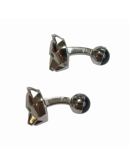 Boutons de manchette CARTIER 'tête d'ours' en argent massif