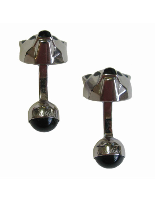 Boutons de manchette CARTIER 'tête d'ours' en argent massif