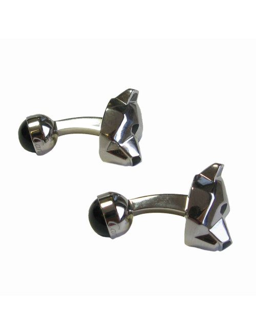 Boutons de manchette CARTIER 'tête d'ours' en argent massif