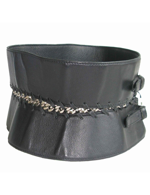Ceinture JEAN PAUL GAULTIER Vintage T75 en cuir noir et métal argenté
