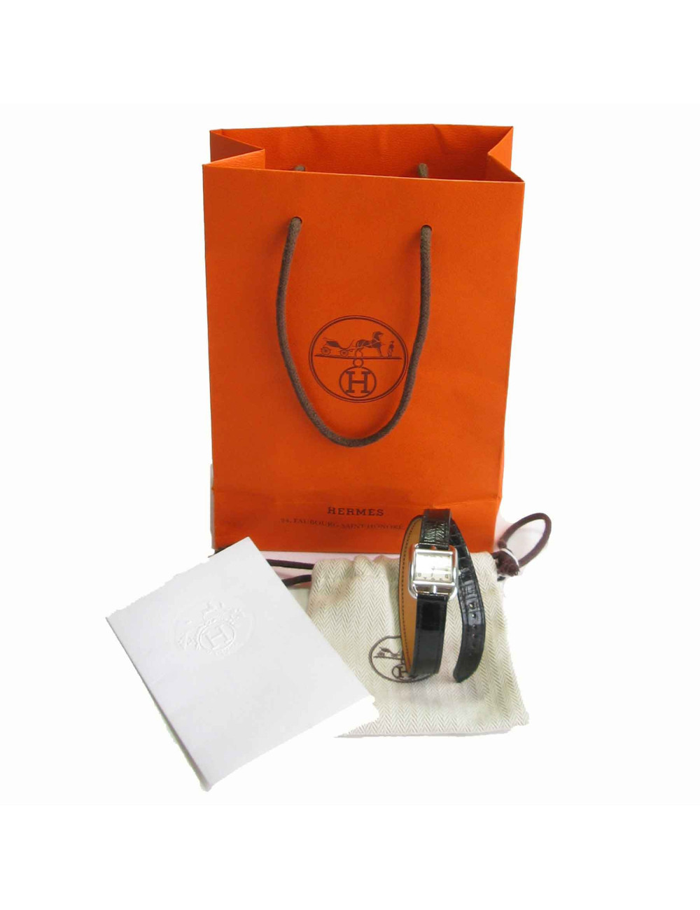 Montre Cap Code HERMES PM bracelet en alligator Mississipi noir