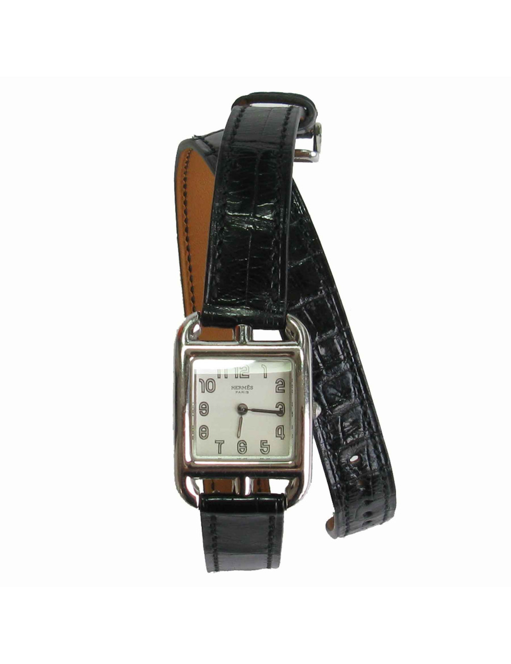 HERMES watch model 'Cape Cod' small model with black mississipi alligato bracelet