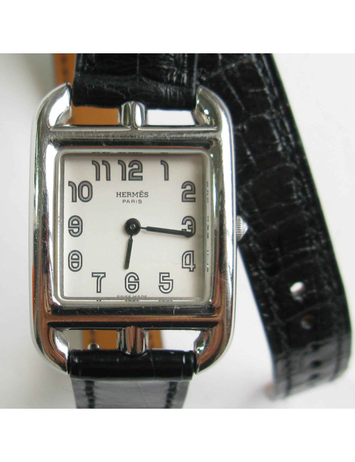 Montre Cap Code HERMES PM bracelet en alligator Mississipi noir
