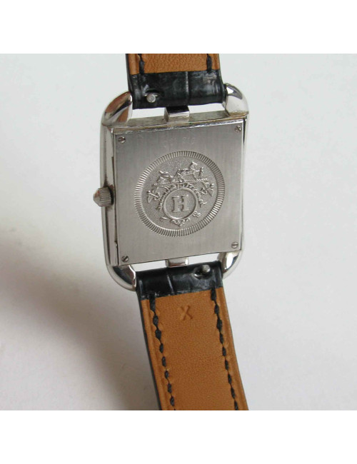 Montre Cap Code HERMES PM bracelet en alligator Mississipi noir