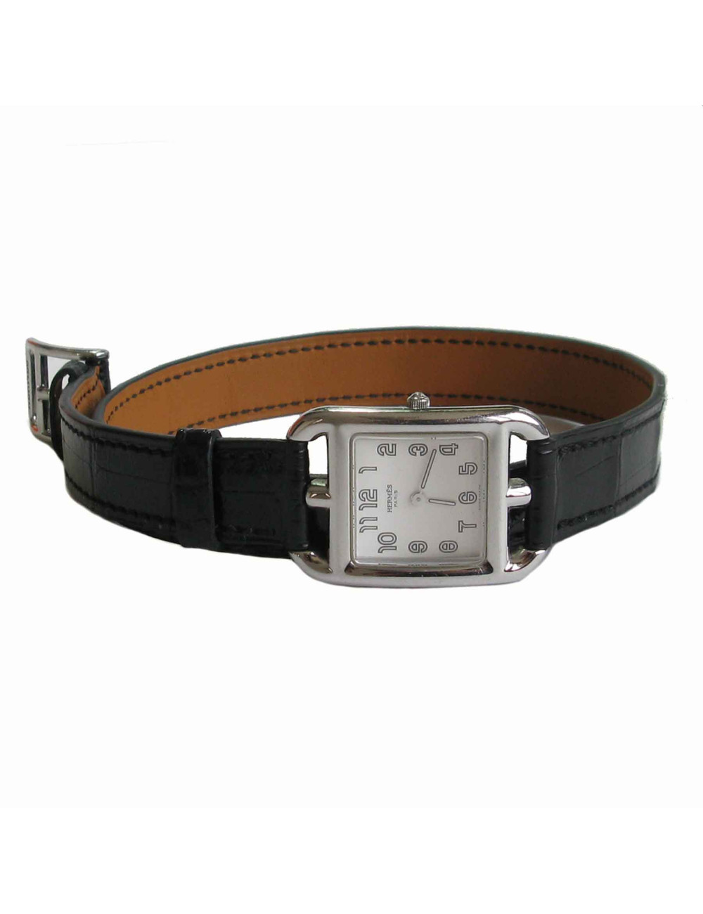 HERMES watch model 'Cape Cod' small model with black mississipi alligato bracelet
