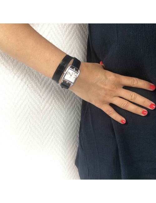 Montre Cap Code HERMES PM bracelet en alligator Mississipi noir