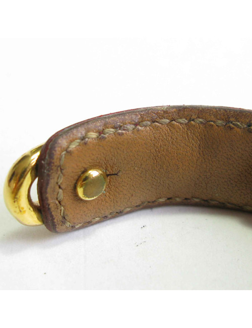 Bracelet HERMES en cuir bordeaux et chaîne d'ancre métal doré