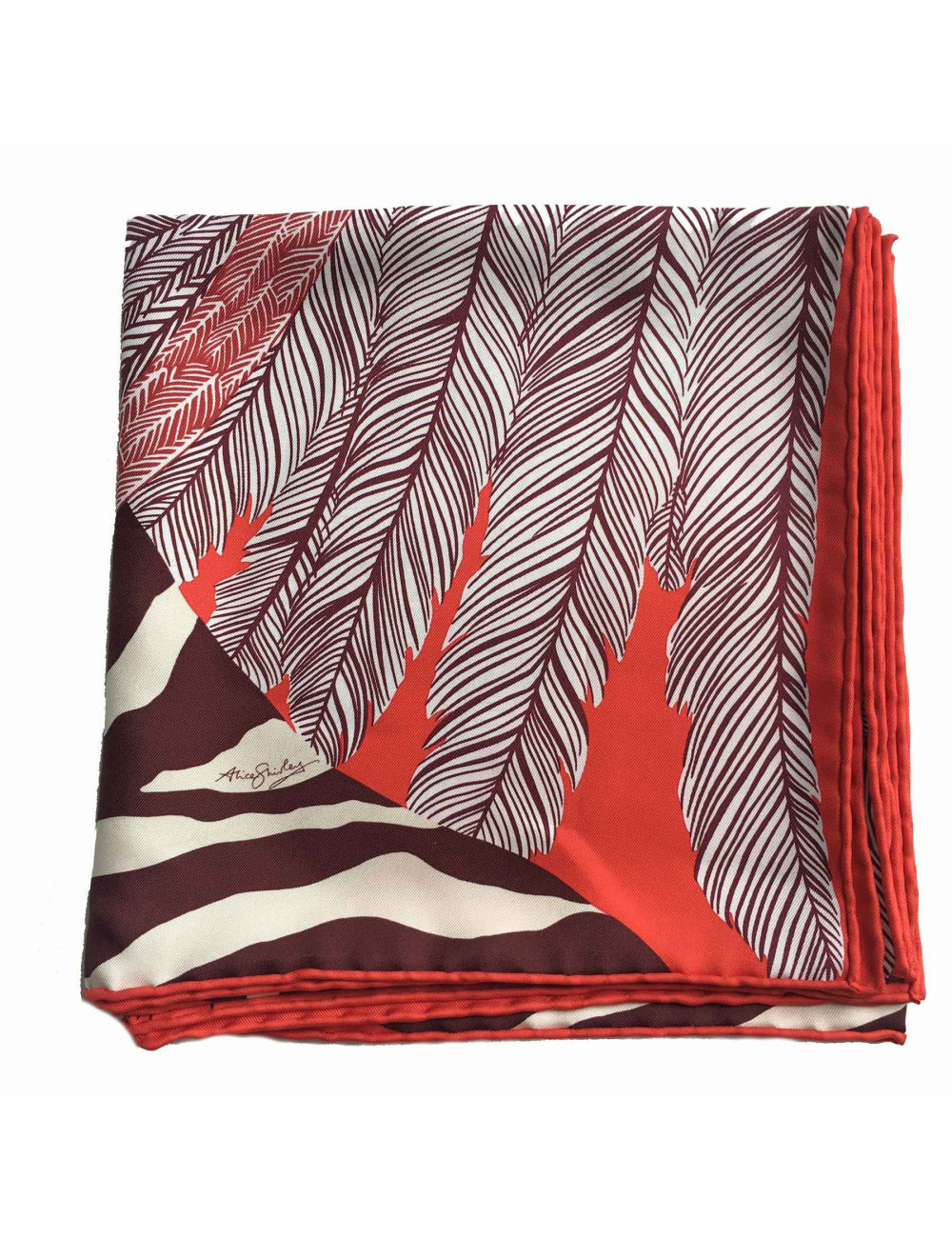 Carré HERMES "ZEBRA PEGASUS" en soie rouge, violet et beige