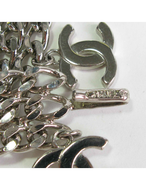 Ceinture CHANEL vintage chaine triple en métal argenté et CC