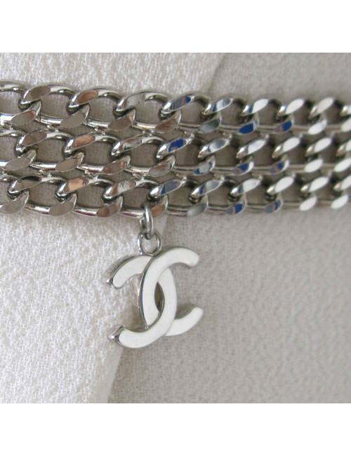 Ceinture CHANEL vintage chaine triple en métal argenté et CC