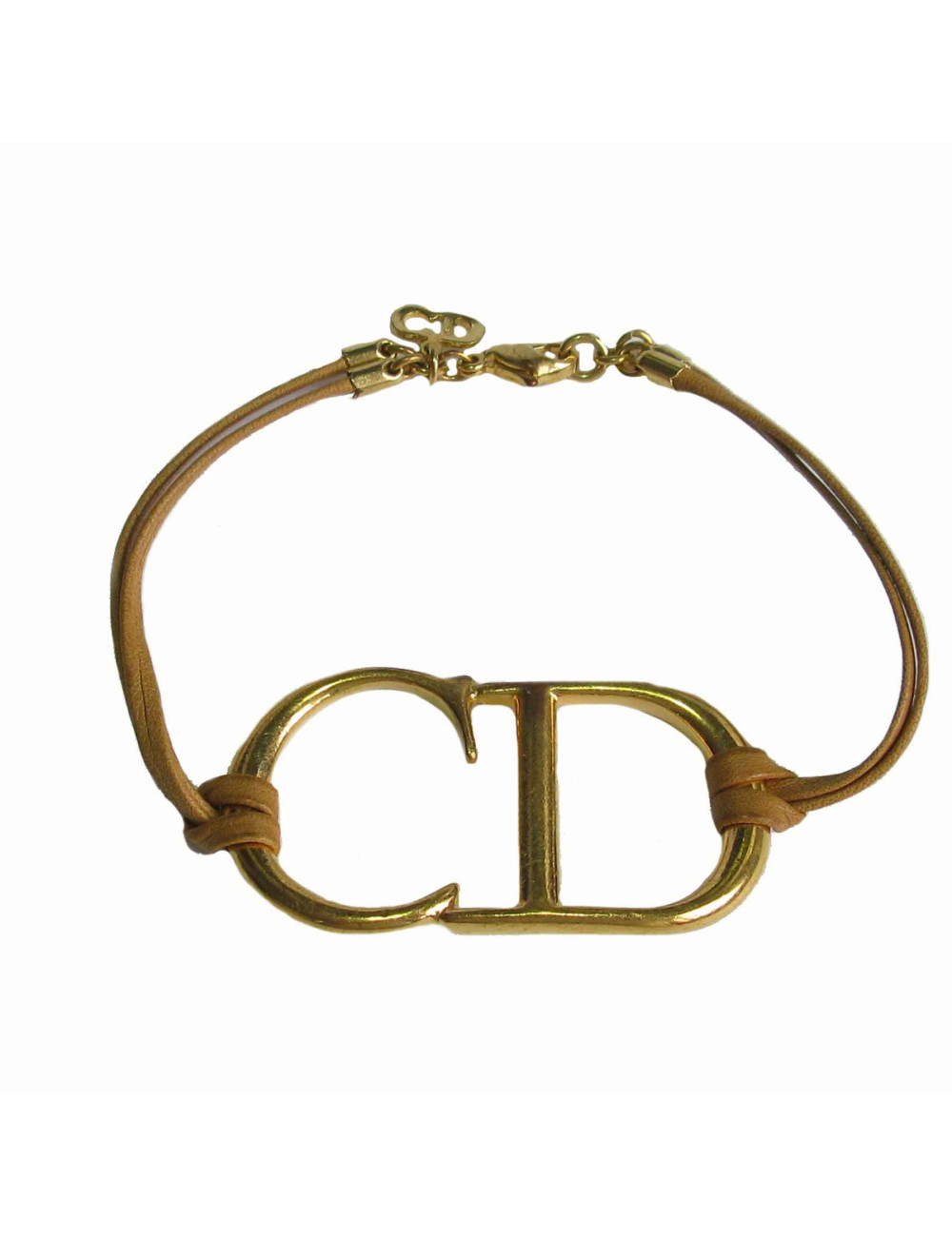 Bracelet CD CHRISTIAN DIOR Vintage en cuir marron et métal doré