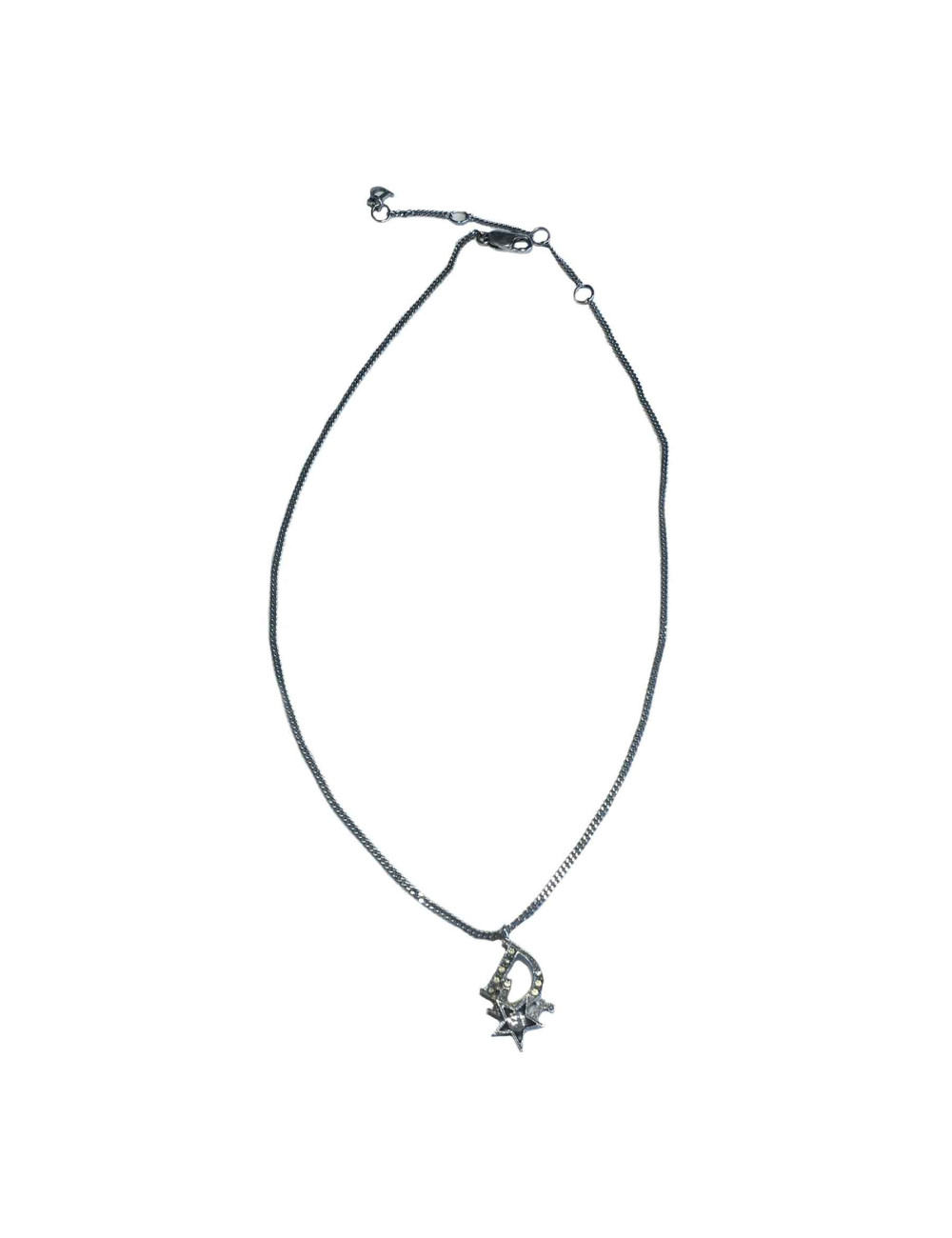 Collier DIOR étoile strass et métal argenté