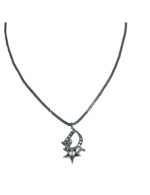 Collier DIOR étoile strass et métal argenté