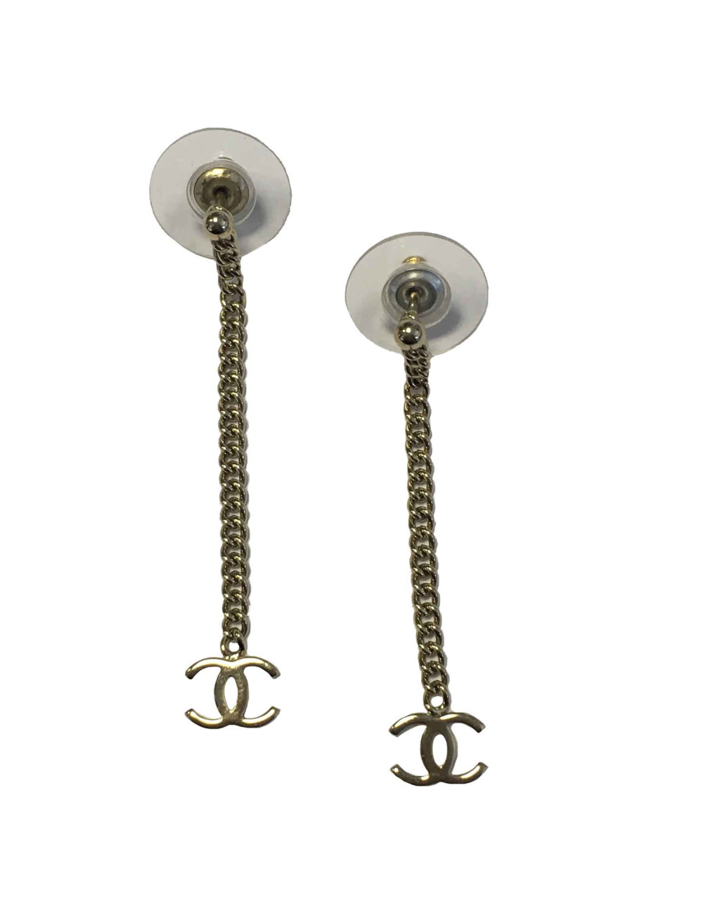 Boucles d'oreille clous CHANEL pendantes en métal doré
