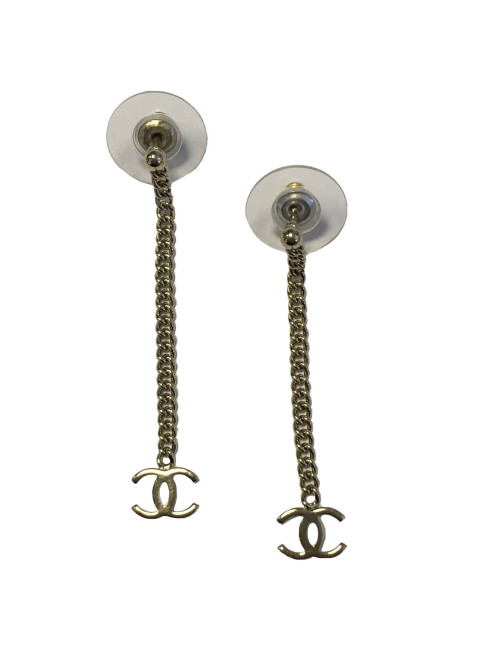 Boucles d'oreille clous CHANEL pendantes en métal doré