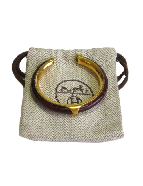 Bracelet plaqué or et croco rouge H Vintage