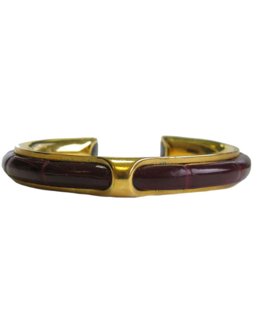 HERMES vintage bracelet in gold plated metal and red H crocodile leather
