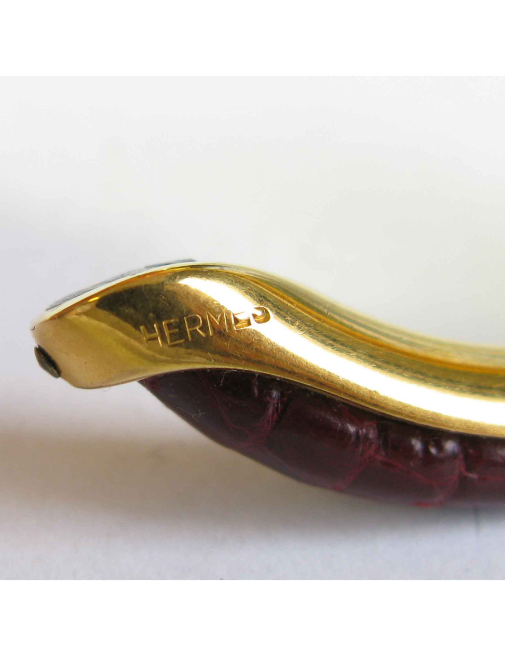 HERMES vintage bracelet in gold plated metal and red H crocodile leather