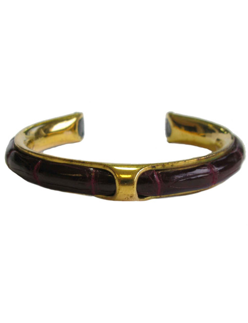 HERMES vintage bracelet in gold plated metal and Red H crocodile leather