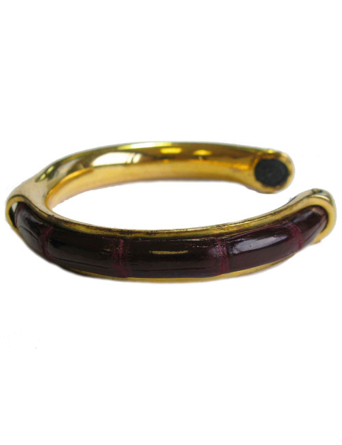 HERMES vintage bracelet in gold plated metal and Red H crocodile leather