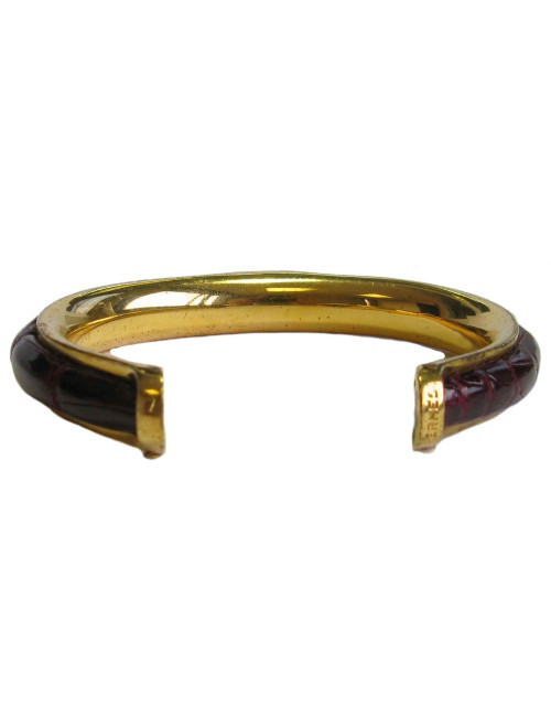 HERMES vintage bracelet in gold plated metal and Red H crocodile leather