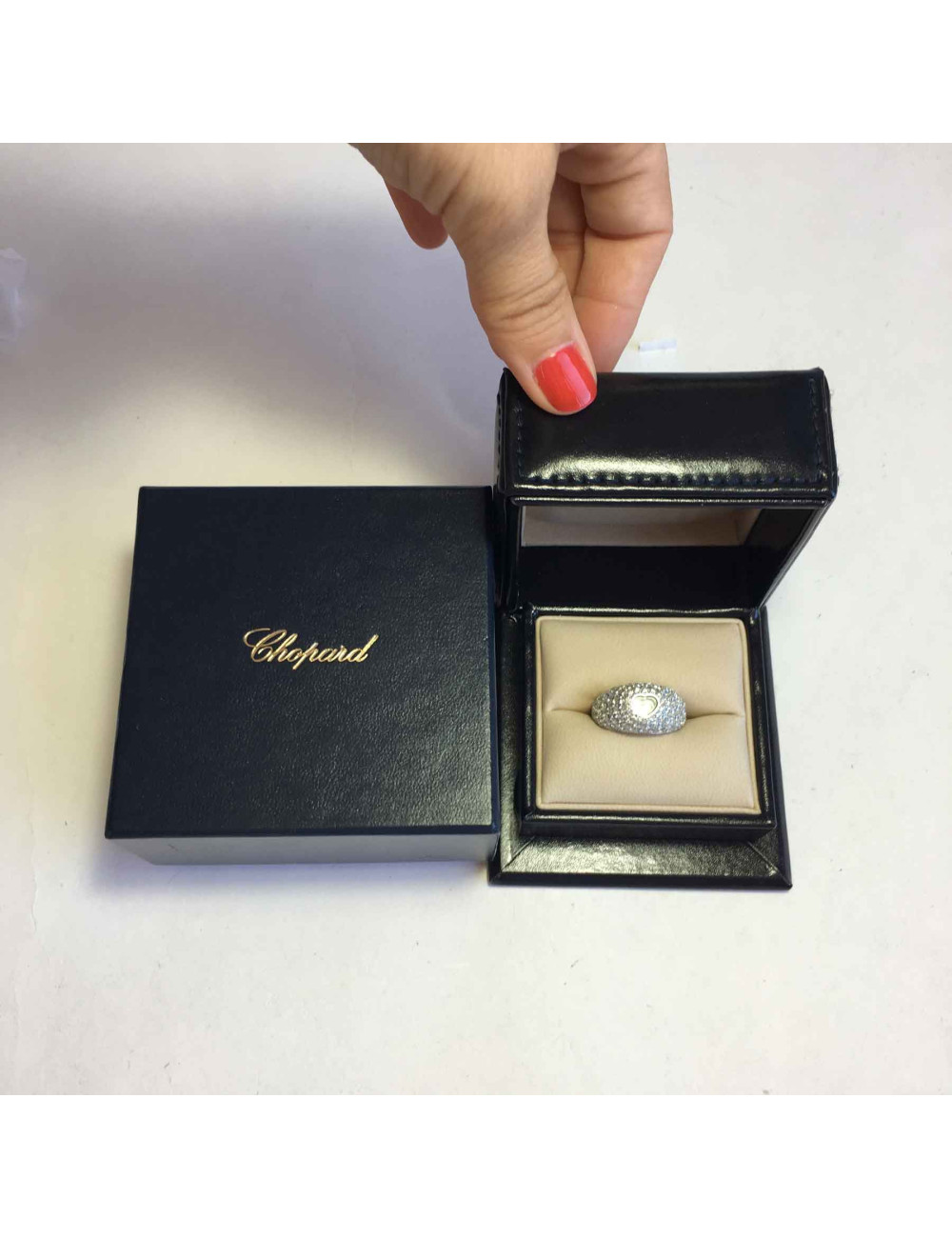 Bague CHOPARD T 56 demi jonc en or blanc et diamant