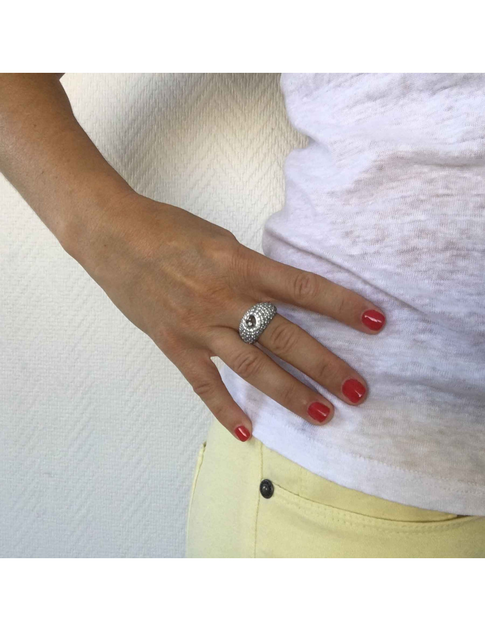 Bague CHOPARD T 56 demi jonc en or blanc et diamant