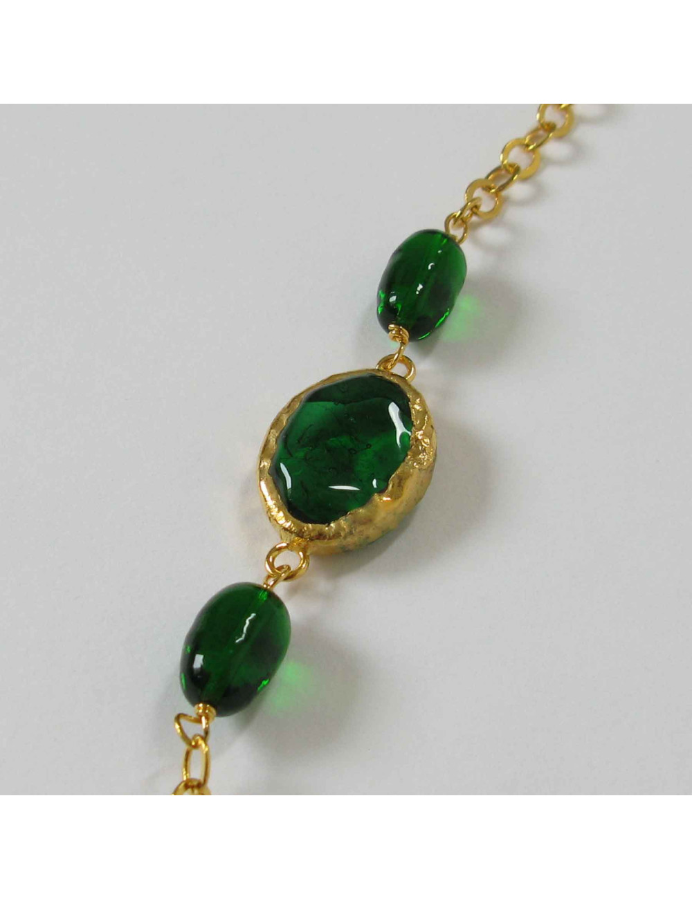 Sautoir MARGUERITE DE VALOIS en plaqué or et en pâte de verre 