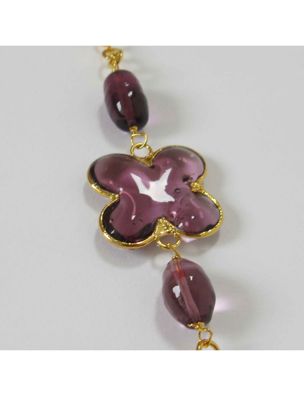 Sautoir MARGUERITE DE VALOIS en plaqué or et en pâte de verre 