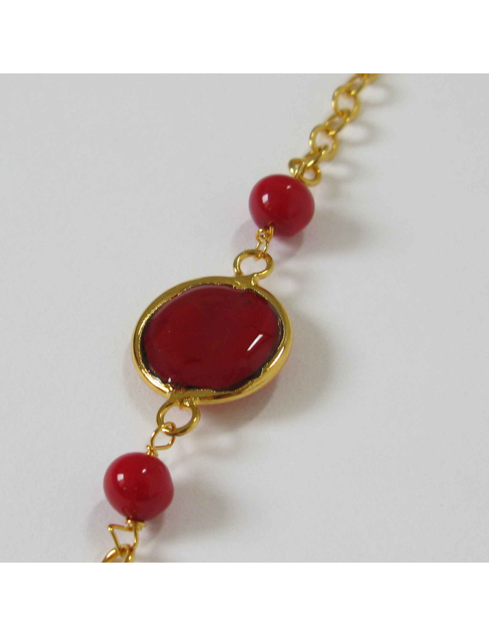 Sautoir MARGUERITE DE VALOIS en plaqué or et en pâte de verre 