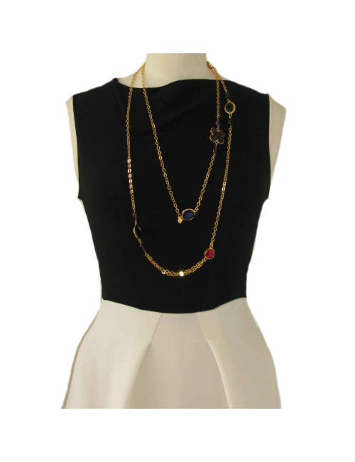 Sautoir MARGUERITE DE VALOIS en plaqué or et en pâte de verre 