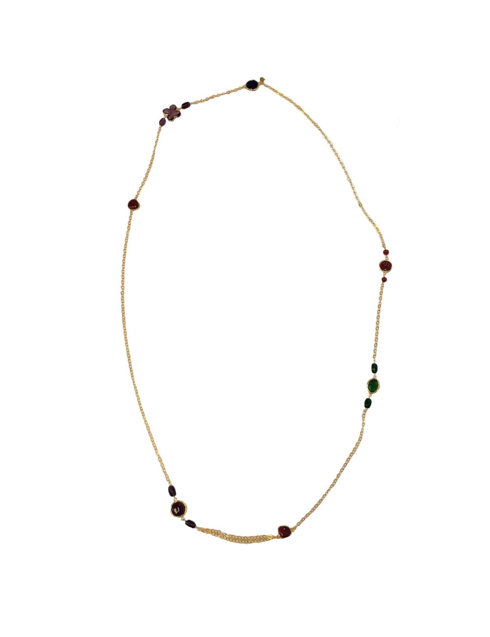 Sautoir MARGUERITE DE VALOIS en plaqué or et en pâte de verre 